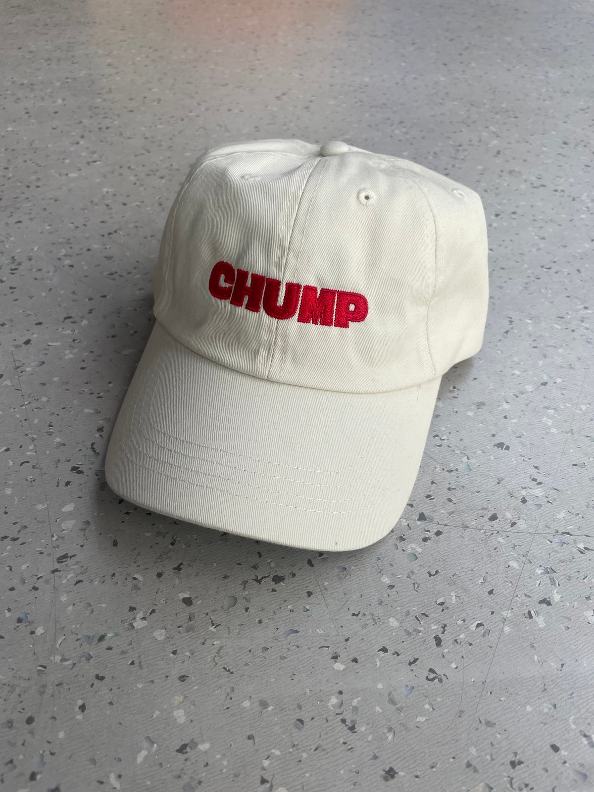 Beige CHUMP cap w/ red embroidery